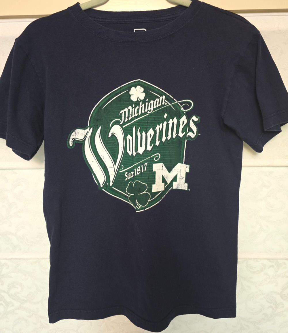Michigan Wolverines Shirt Adult Small Navy Blue NCAA College St. Patricks Green